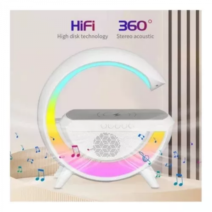 Lámpara mesa parlante bluetooth cargador inalámbrico luz RGB