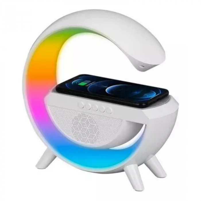 Lámpara mesa parlante bluetooth cargador inalámbrico luz RGB