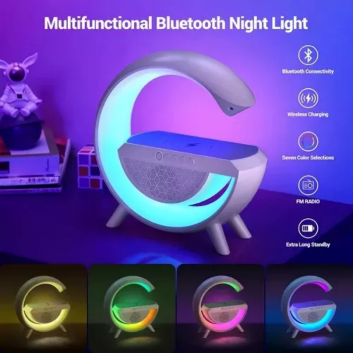 Lámpara mesa parlante bluetooth cargador inalámbrico luz RGB