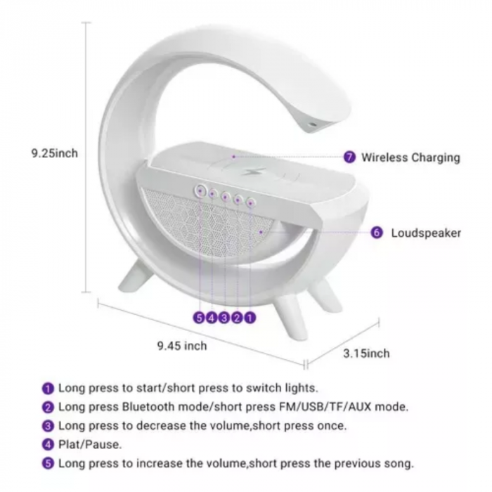 Lámpara mesa parlante bluetooth cargador inalámbrico luz RGB