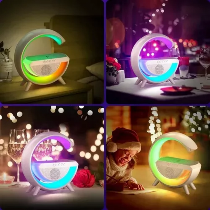 Lámpara mesa parlante bluetooth cargador inalámbrico luz RGB